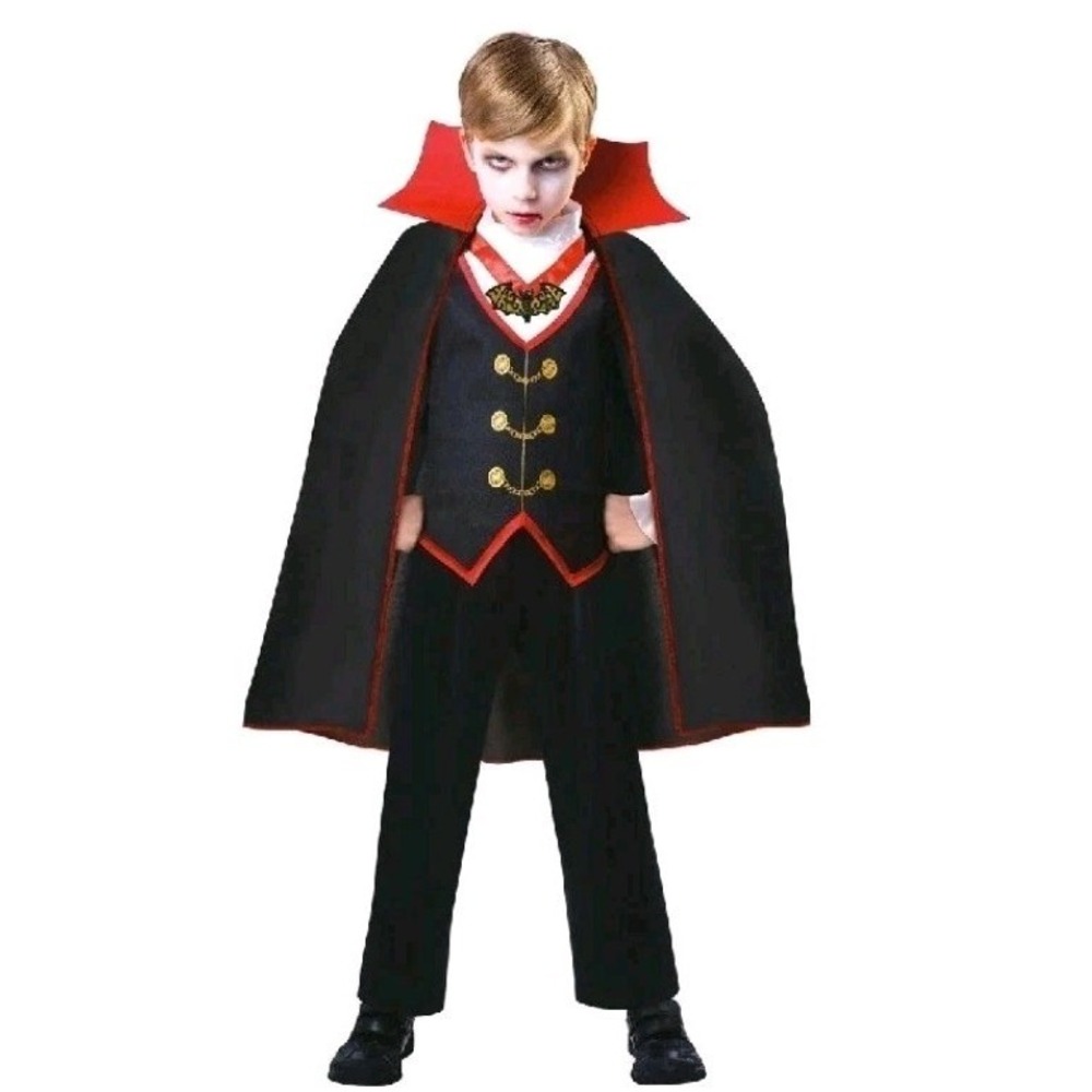 NEW Dracula Costume Victorian Vampire Halloween‎ Kids Boys 2pc Vest & Cape S 4-6